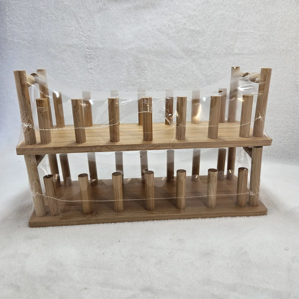 2pc Bamboo Hat Organizer Stand Holds 18 Baseball Caps Free Standing Wood Rack